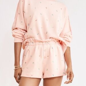 Something Navy Hazel Floral Print Paperbag Sweat Shorts in Pink Sz M